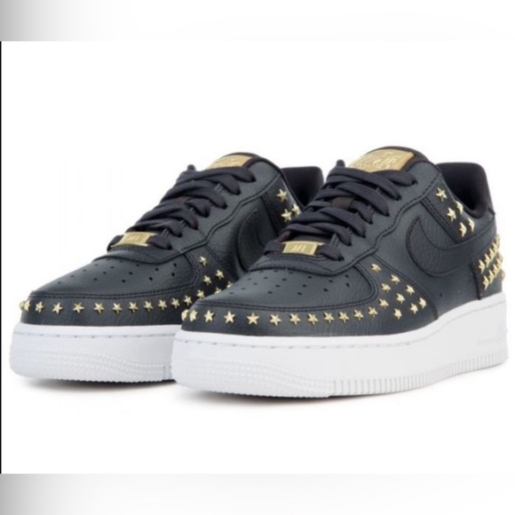 Nike Air Force 1 ‘07 Star Studded Black and Gold - Picture 1 of 4